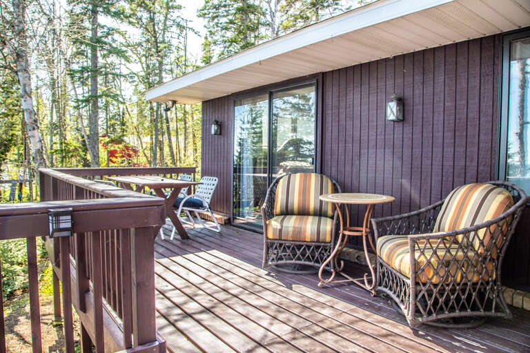 A large deck located off the lounge area and master bedroom is perfectly situated for views of evening sunsets over the Big Lake.