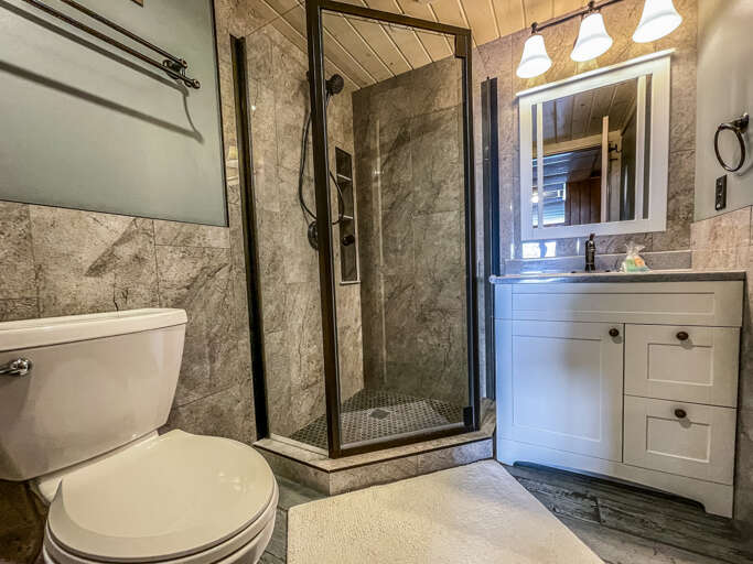 The lower level bathroom was remodeled in 2020.