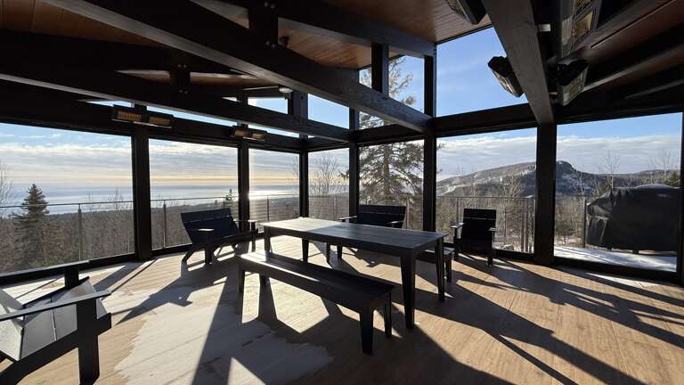 The sun porch is truly 4-seasons and enjoyable in the winter months.