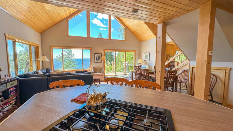View of Lake Superior from the kitchen island. View of Lake Superior from the kitchen island.