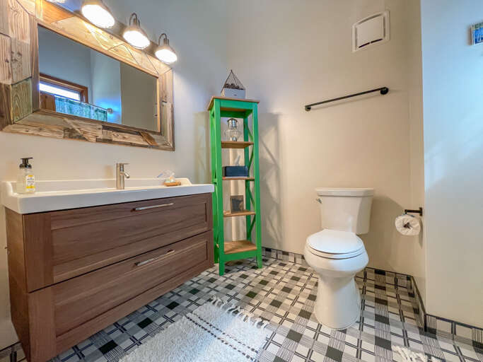 Attached to the master bedroom is a bathroom