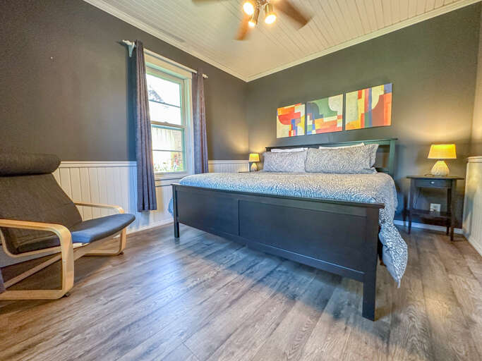 The king bed in Bedroom 1.