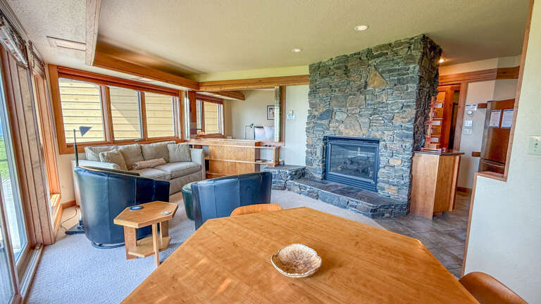 Living room with the room divider open.