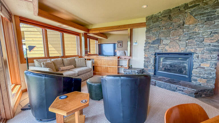 Room divider open and TV up.