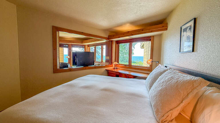 Room divider open and TV up.