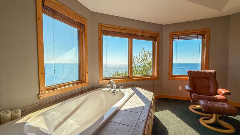 Lake Superior views from the in-room jetted tub.