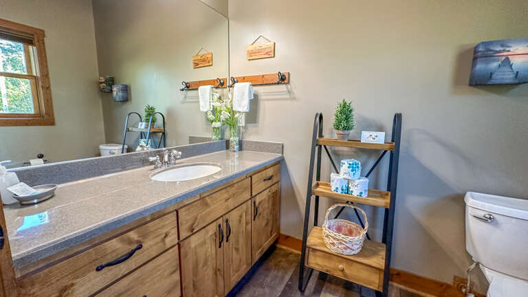 There is a half bathroom located on the main level.