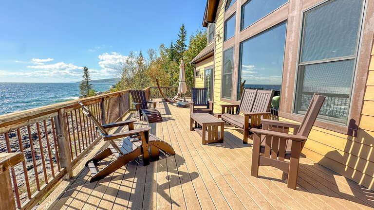 The spacious deck provides plenty of places to sit back and enjoy the sights and sounds of Lake Superior.