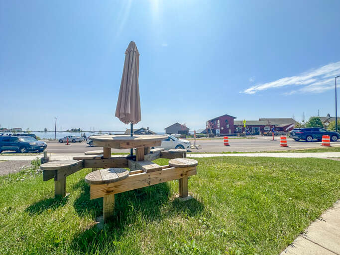 Enjoy a meal outside on the custom picnic table while you enjoy great views of Lake Superior and downtown Grand Marais.