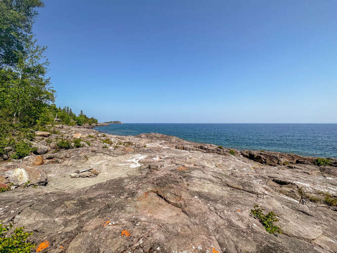 Shared Lake Superior ledge rock shoreline