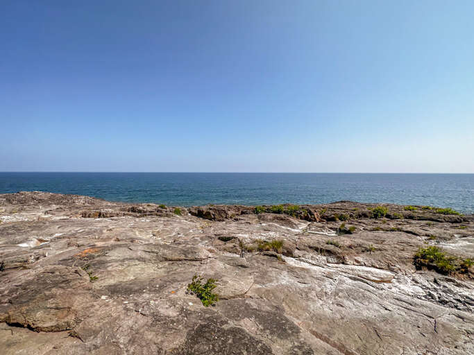 Shared Lake Superior ledge rock shoreline