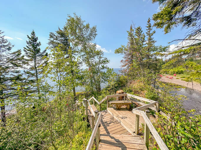 Staircase to shoreline.