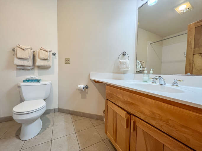 A large vanity in the bathroom