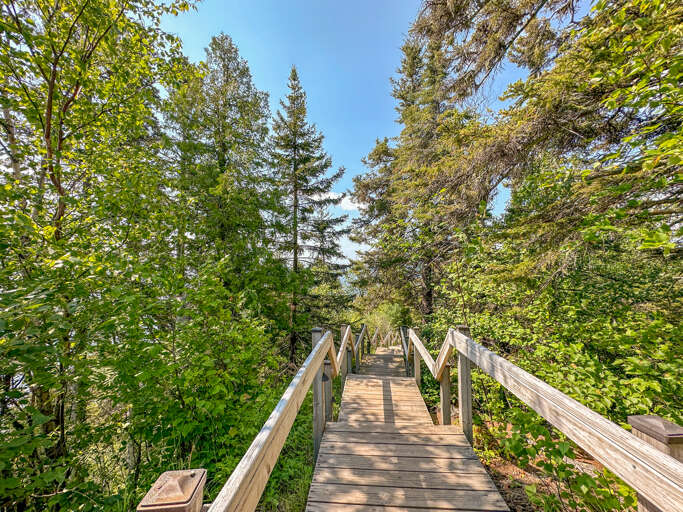 Take the stairs down to the shared Lake Superior shoreline.