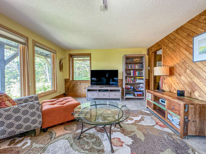 TV and Library in the Lower Level Living Room