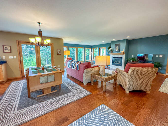 The open layout living area is perfect for a family getaway.