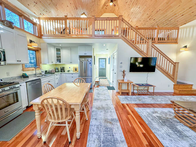 Head down the hallway to the bedroom and bathroom.