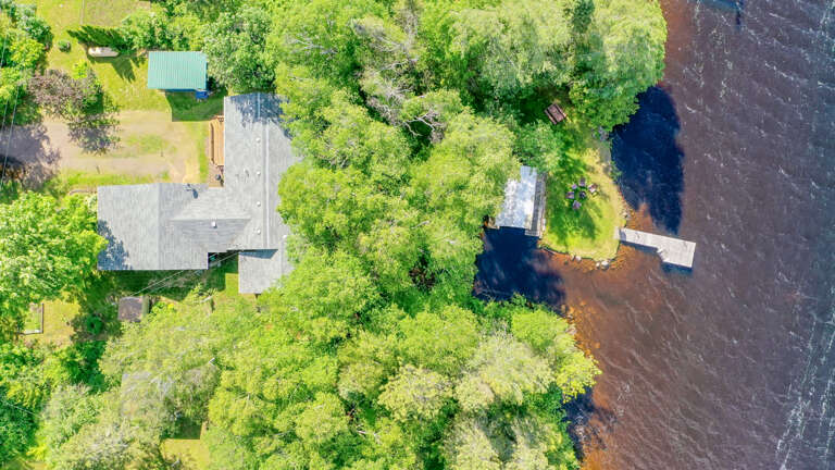 Aerial view of Blue Loon on Devil Track Lake.