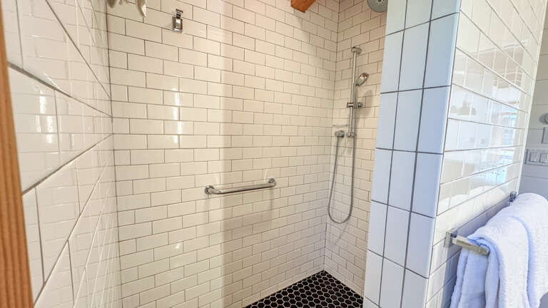 Tile surround walk-in shower.