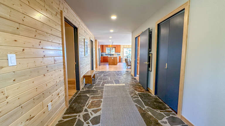 The home is divided into two areas: the main cabin and the kids cabin. This is the entryway looking towards the main cabin.