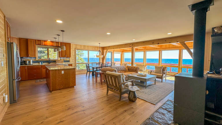 Living area - Kitchen, living room, dining room.