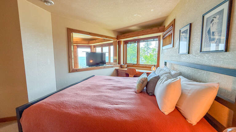 With the TV facing the bedroom (yes, it swivels!). With the TV facing the bedroom (yes, it swivels!).