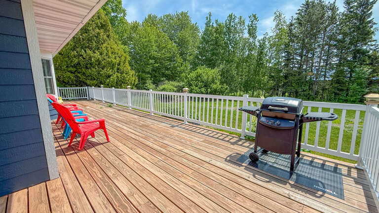 Or stay home and have a BBQ dinner on the home's front deck. Or stay home and have a BBQ dinner on the home's front deck.