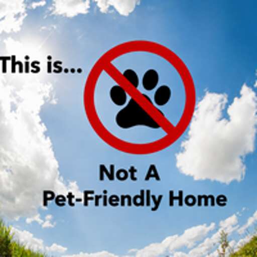 A clear message for guests: this property does not accommodate pets, with a visible 'No Pets Allowed' sign displayed against a bright blue sky.