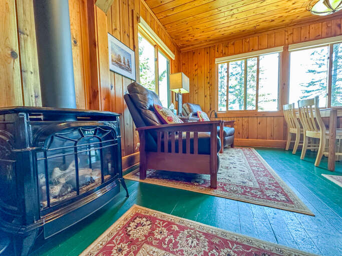 An electric wood stove to keep you warm on cold evenings.