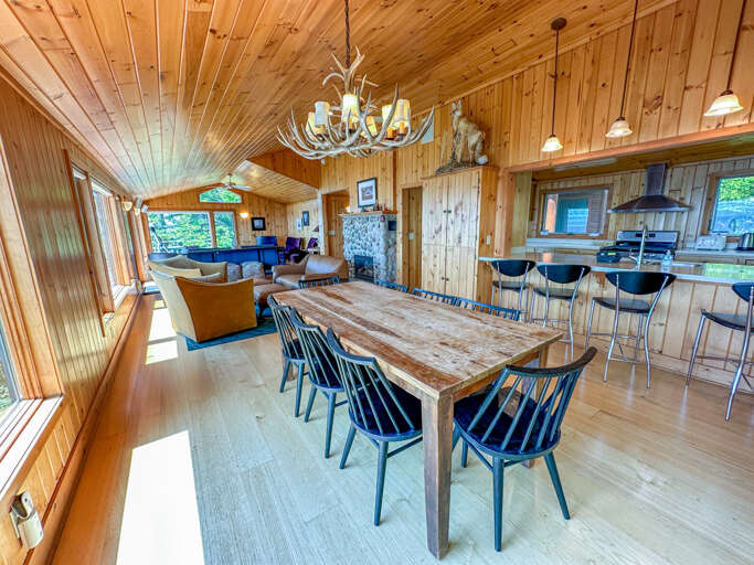 The dining area is open to the rest of the living area.