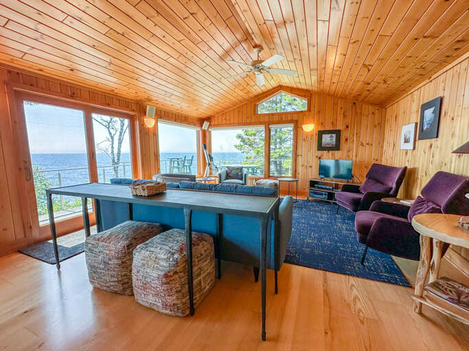 The living room area features room for everyone to sit down and relax.