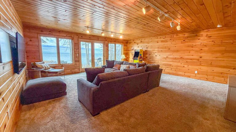Head down to the lower level living room.