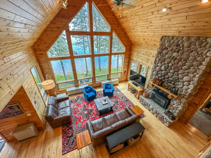 View of the living room from the loft bedroom.