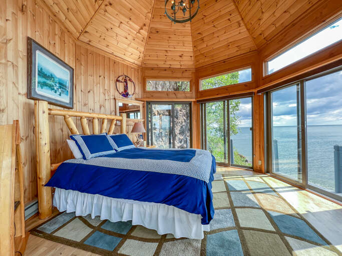 The seasonal gazebo bedroom has a queen bed.