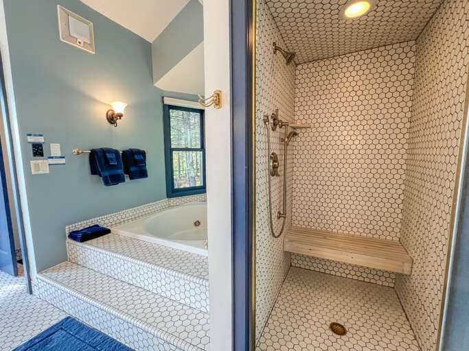 The steam shower and soaker jetted tub.