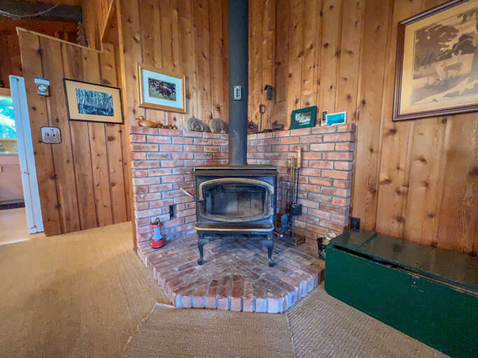 Wood burning stove in the living room.