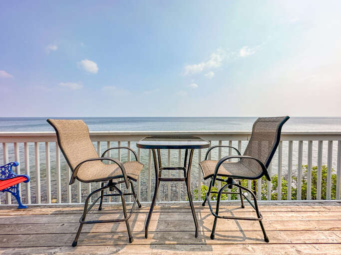 Enjoy a morning cup of coffee on the deck. Enjoy a morning cup of coffee on the deck.