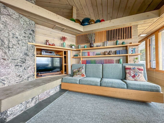 Built-in and custom furnishings are typical in Frank Lloyd Wright inspired homes.