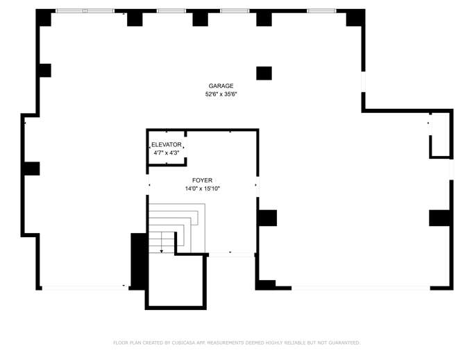 Black-and-white Building Blueprint Showing Layout, Labeled Elevator And Stairs