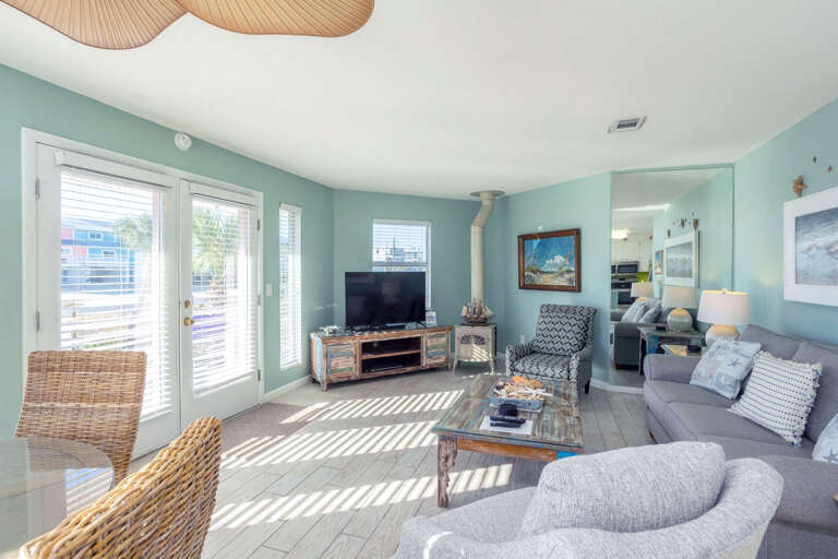 Bright Living Room Interior With Furniture And Sunlight