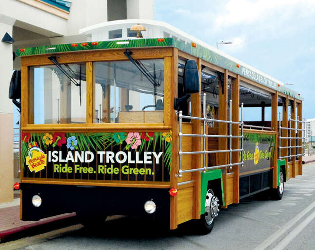 Island Trolley Bus On Street