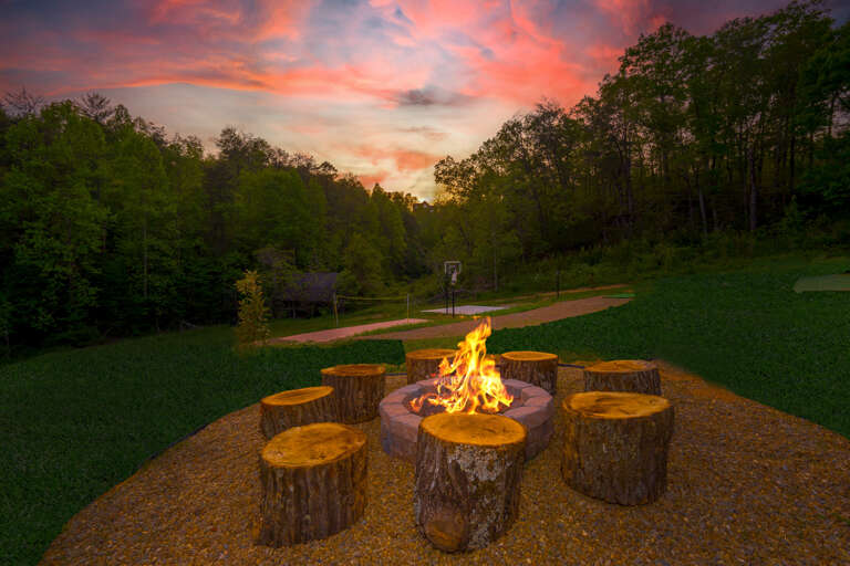 Flames Flicker At Forest Edge, Sunset Sky