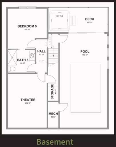 Basement Blueprint Featuring Bedroom, Bath, Pool, And Theater