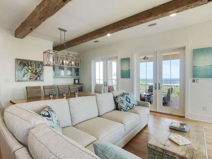 Beachfront Living Room With Sectional Sofa And Sea Views