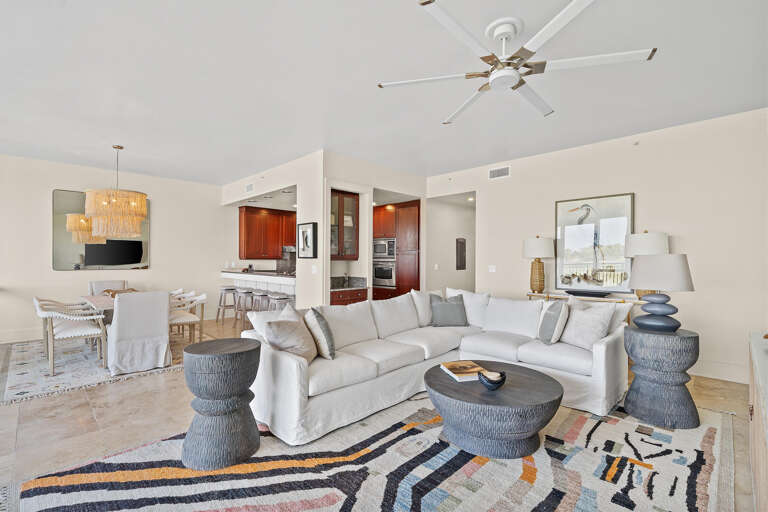 Spacious Living Area Leading To Kitchen, Bright And Breezy Design