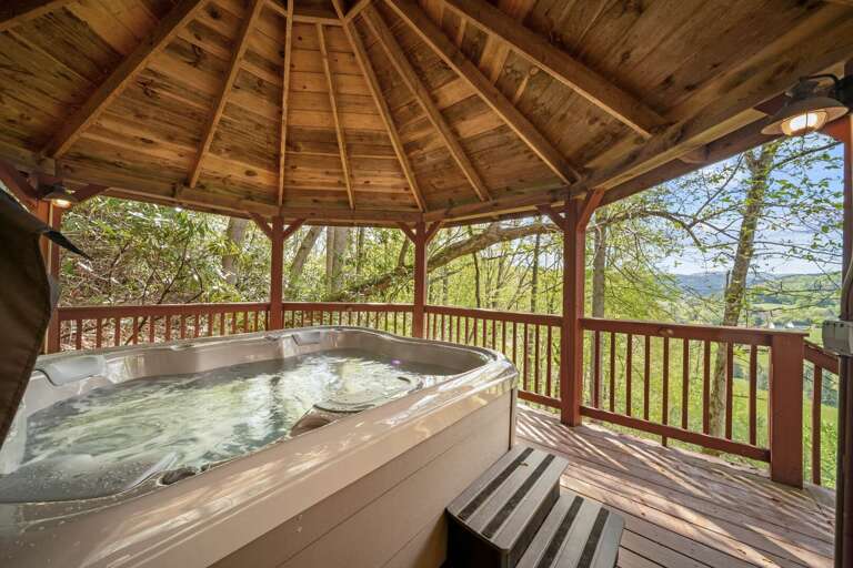 Vacation Rental Veranda With Vast Views, Hot Tub Housed Under Wooden Gazebo