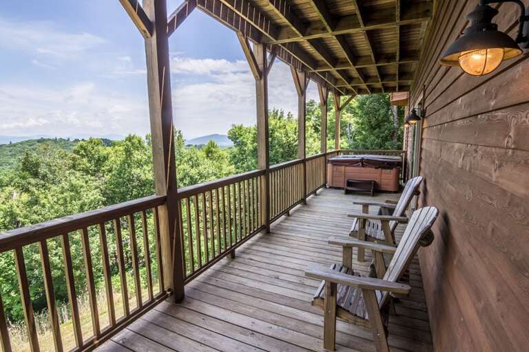 Deck with seats and hot tub