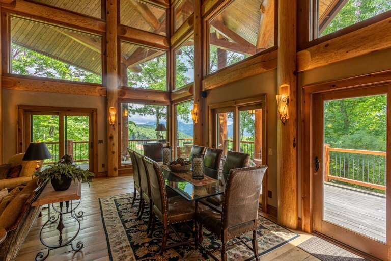 Wooden Interior With Furniture And Forest View