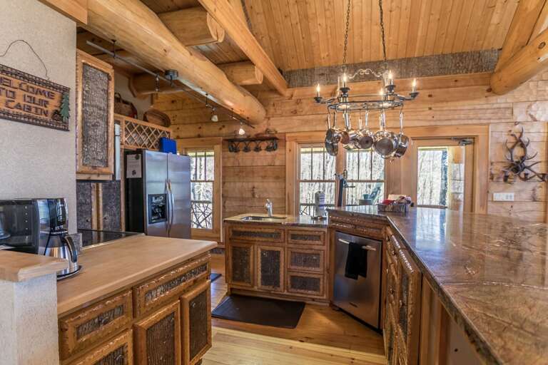 Kitchen with stainless steel appliances and granite counter tops