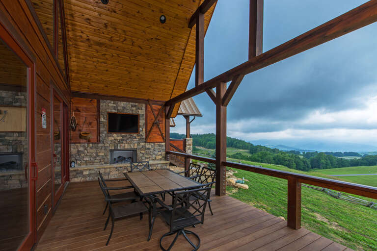 Outdoor fireplace, TV, views